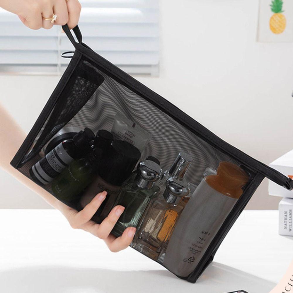 Zipper Mesh Makeup Bag Large Capacity Storage Toiletry Bag Transparent Cosmetic Bag Unisex