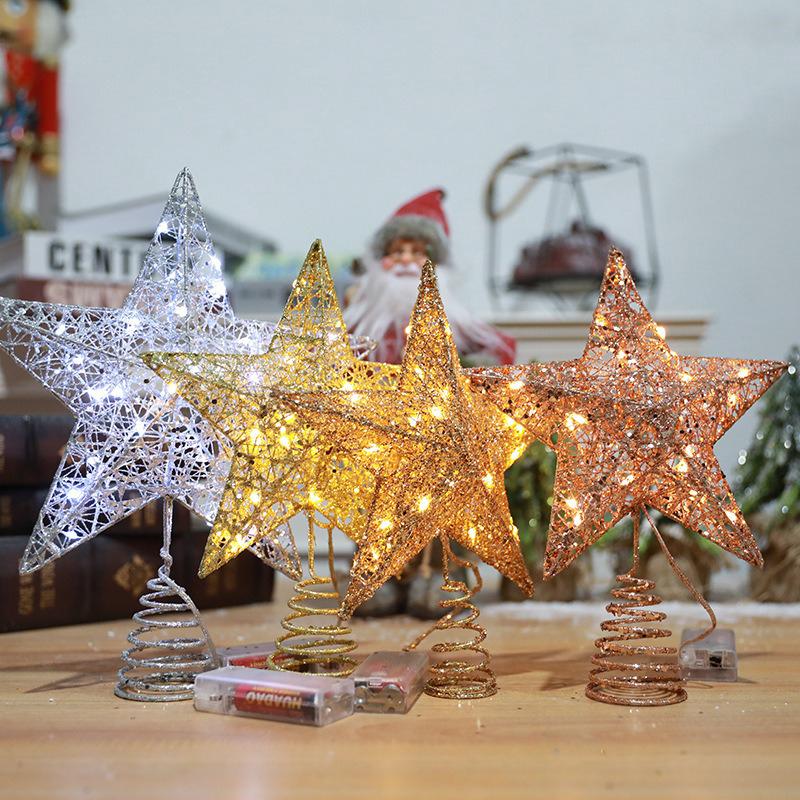 LED Christmas Tree Lights Star decoration Pendant Iron Button Top Star Lights New Year Party Christmas Tree Overhead Lights