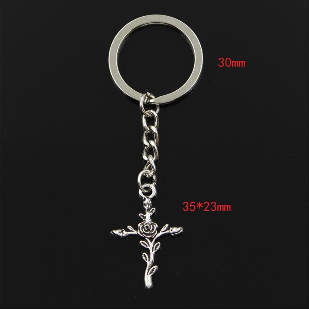 Модный брелок 35x23 мм, крест, ветка цветка, бронзовый, серебряный цвет, подвески, сделай сам, мужские ювелирные изделия, автомобильный брелок, кольцо, держатель, подарок