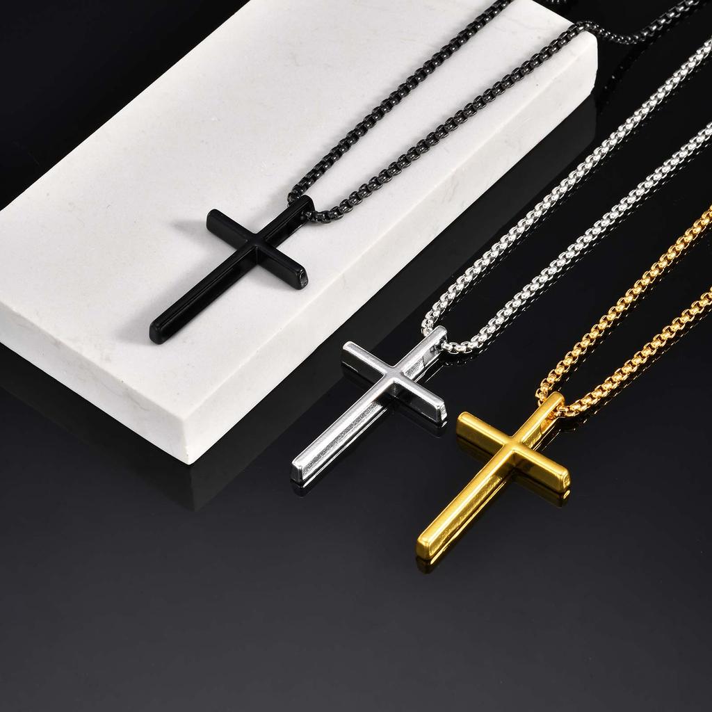 Stainless Steel Cross Pendant Necklace for Men Women, Unisex Simple Religion Necklace, Fashion Jewelry Chain Length 60cm/55cm