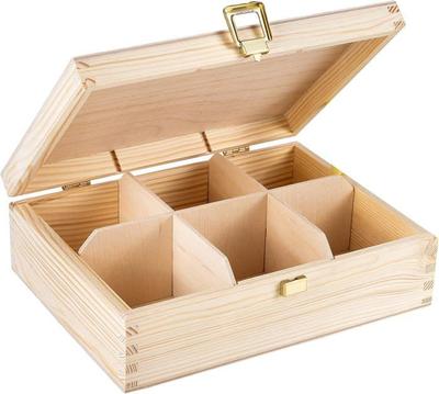 Неокрашенная деревянная коробка для чая - Creative Deco - 21 x 16 x 7 см - 6 отделений - Хранение на кухне