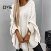 Women Sweater O-Neck 3/4 Sleeve Cloak Style Pullover Tops Solid Color Loose Fit Elastic Breathable Knitting Tops