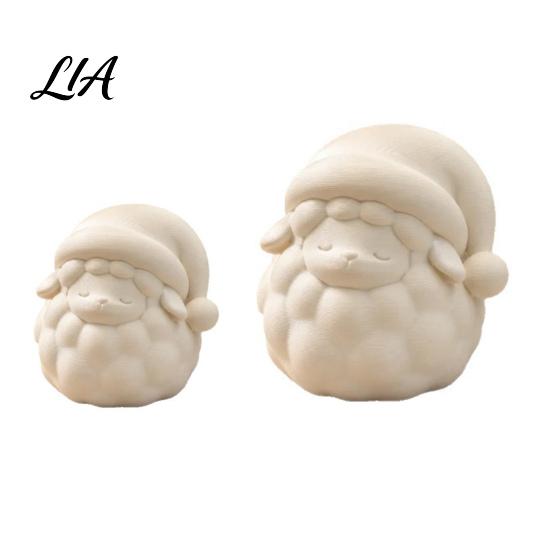 Heart Warming Holiday Presents 3D Printed Good Night Sheep Figurine, Cute Sleepy Lamb Statue with Handmade Craft Materials Santa Hat, DIY Paintable