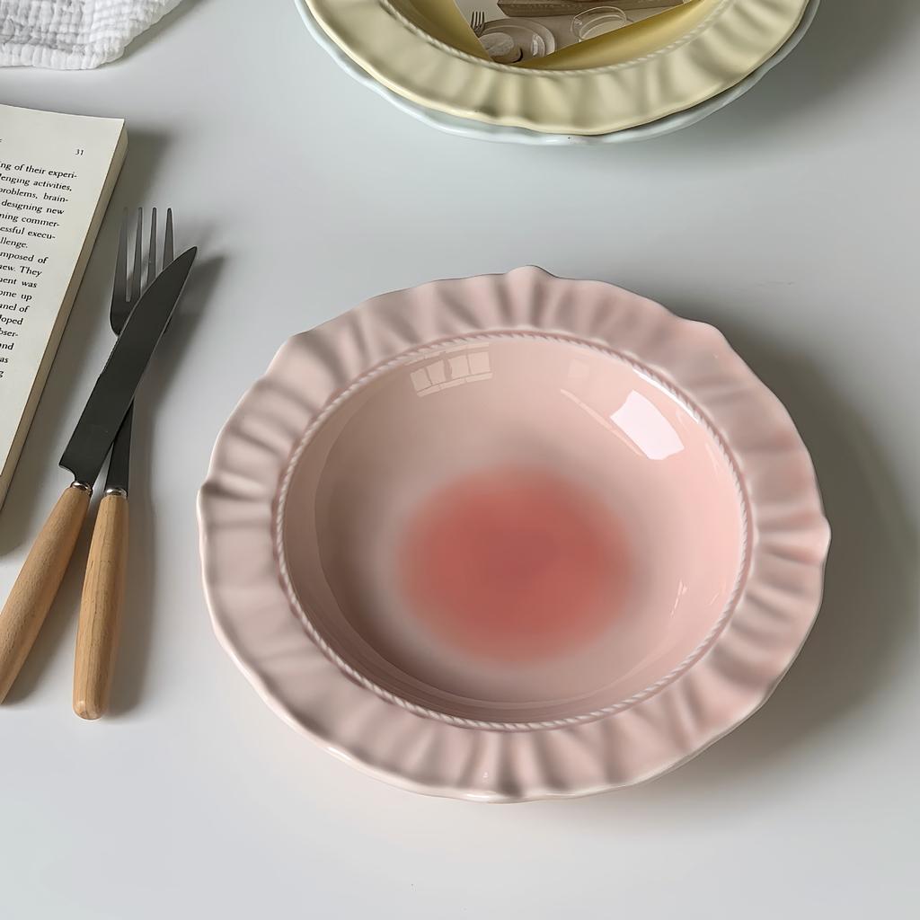 Advanced French Irregular Embossed Lace Plates Fruit Plate Pasta Plate Retro Solid Color Skirt Plate Cream Plates Dessert Plates