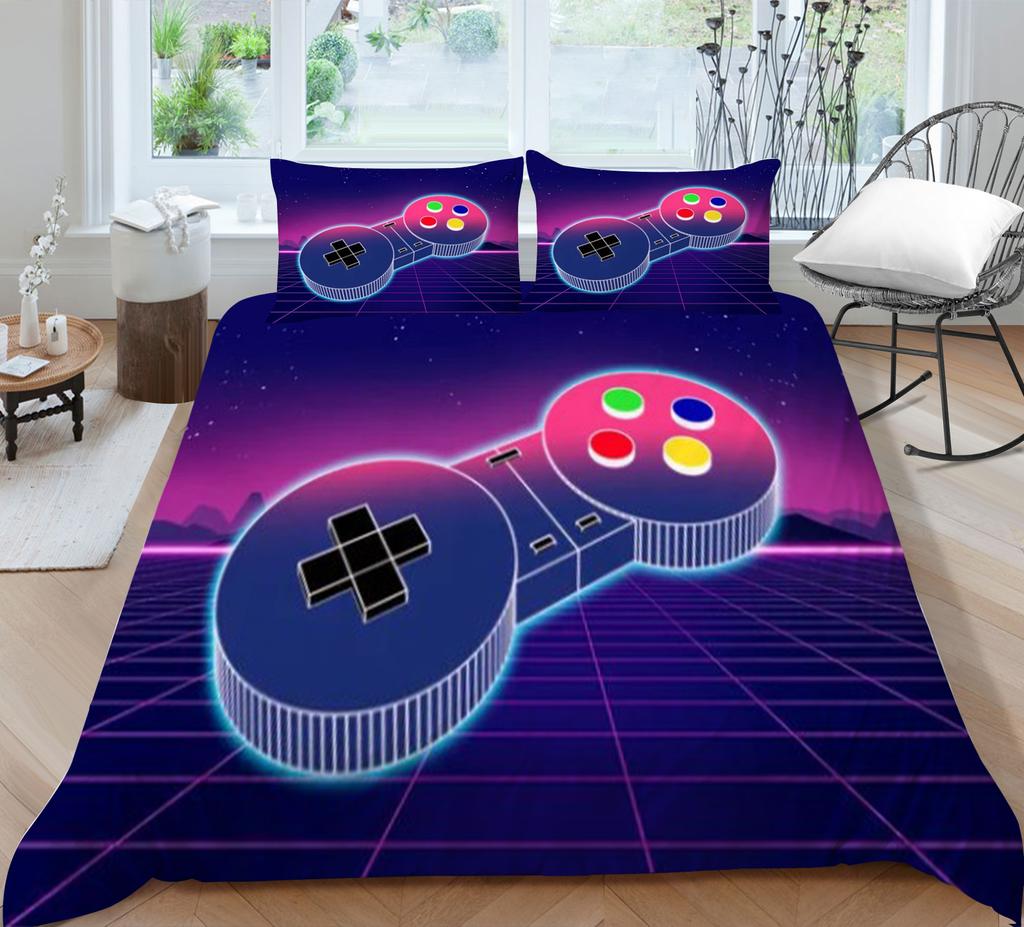 3D Game Handle Pattern Luxury Home Bedding Set Full Size Quilt Cover and Pillowcase for Boys and Men Game Lovers Room Bedroom Bedding