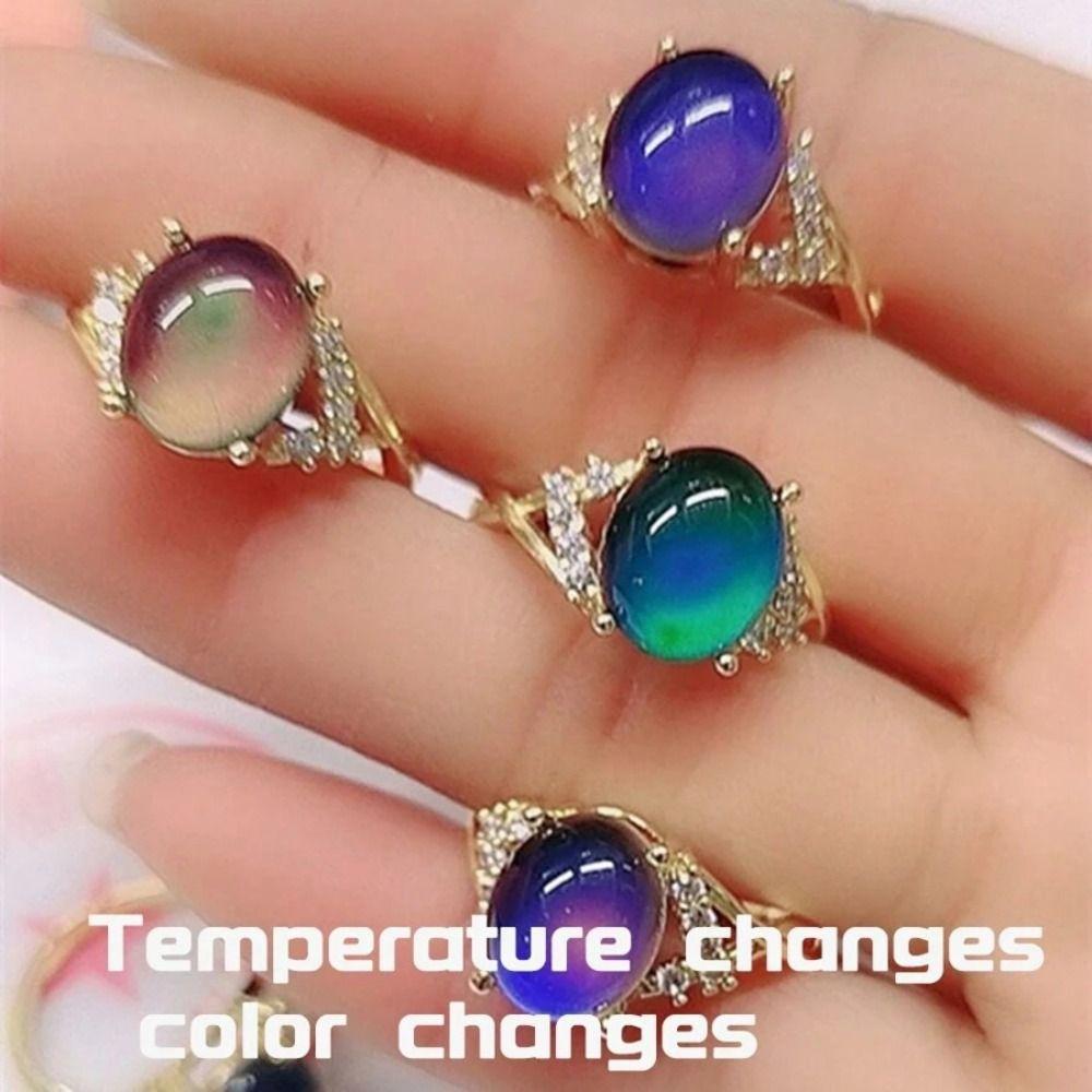 Moon Stone Changing Color Ring Temperature Control Color Color Changing Mood Ring  Couples