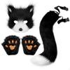 Faux Fuzzy Headpiece and Tail Set | Adjustable Waist Strap, Animal Cosplay with Gloves, for