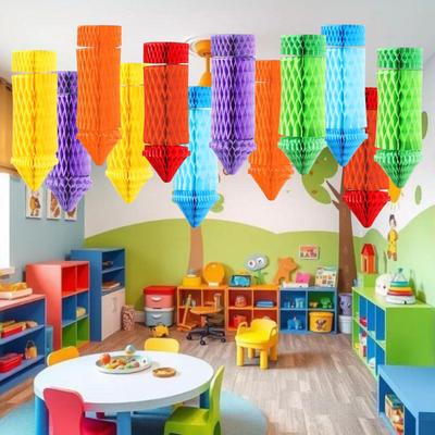 Yousheng Crayon Pencil Подвесные сотовые украшения Добро пожаловать обратно в школу Подвесные сотовые мелки для первого дня в школе Декор потолка класса