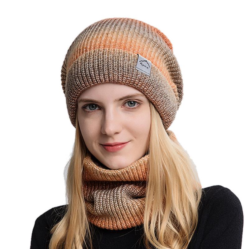 Women's Winter Knitted Woolen Warmth Hat Scarf Two Piece Ear Protection Cap