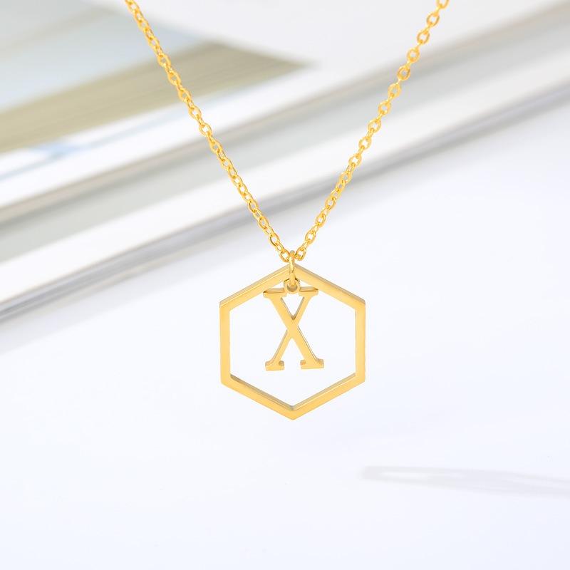 Simple and Stylish English Alphabet Small Fresh K Gold Titanium Steel Necklace Women's Accessories Geometric Collarbone Chain