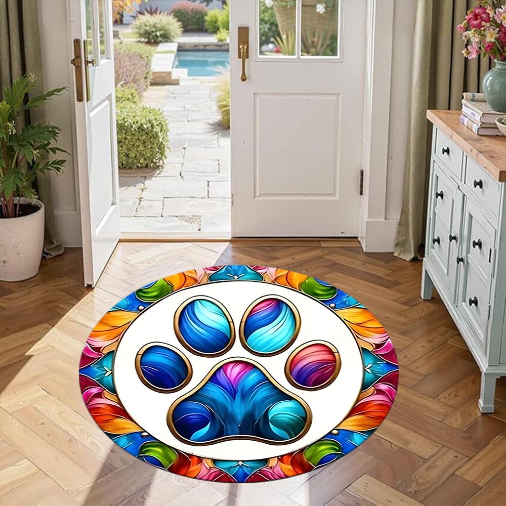 Pet Paw Prints Round Area Rug Perfect for Foyer Balcony Living Rooms Entryway Anti-slip Round Rug Office home decor Gift for Festivals