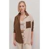Women's Brown Cream Color Block Poplin Basic Shirt