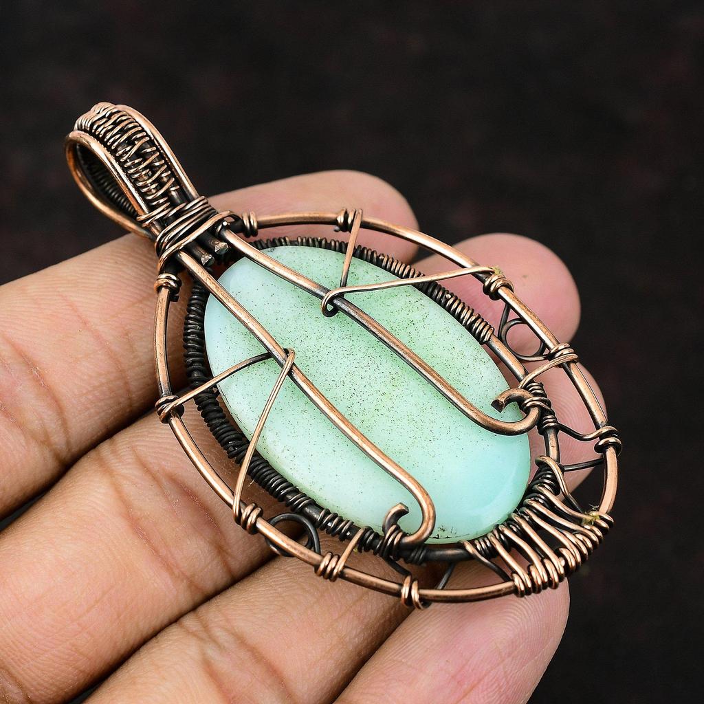 Подвеска из хризопраза «Дерево жизни», обернутая медной проволокой, изумительная подвеска, драгоценный камень, подарок для нее, подарок для девушки, ювелирные изделия из хризопраза