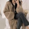 Women's Knitted Cardigan Korean Fashion Clothes Autumn Chic Argyle Vintage Sweater Lantern Sleeve Loose Jumper Coat