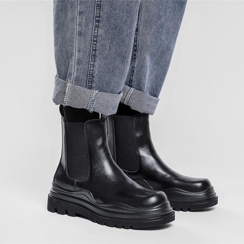 Модные мужские повседневные ботинки челси осенне-зимняя обувь ковбойские оригинальные кожаные ботинки для вечеринок и банкетов на платформе массивные ботинки на щиколотку мужские