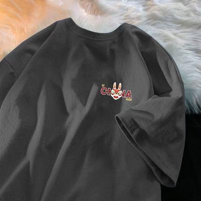 Темно-серый хлопковый женский футболка с коротким рукавом, свободный крой, модный топ со средним рукавом