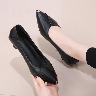 Туфли-лодочки на небольшом каблуке для женщин, новые черные туфли на высоком каблуке для весны и осени, не утомляют, на среднем каблуке, из мягкой кожи, для долгой работы стоя