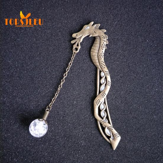 Закладка в винтажном стиле, дизайн металлического дракона, светящиеся бусины, устойчивая к выцветанию, легко чистящаяся закладка