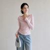 Womens Pink Off Shoulder Long Sleeve T Shirt 2026 Fall Slim Fit One Top