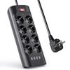 Smart Socket, 2m Cable, 8 Sockets, 4 Fast Charging USB Ports - Black Power Socket