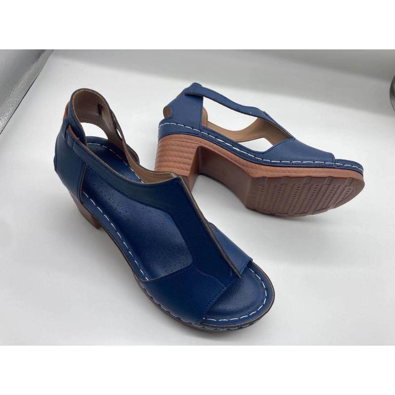 Summer New Fish Mouth Large Size Wedge Heel Open Toe Buckle with High Heel Sandals