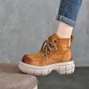 Johnature Genuine Leather Thick Sole Boots Vintage Versatile Lace Up Cowhide Short Boots