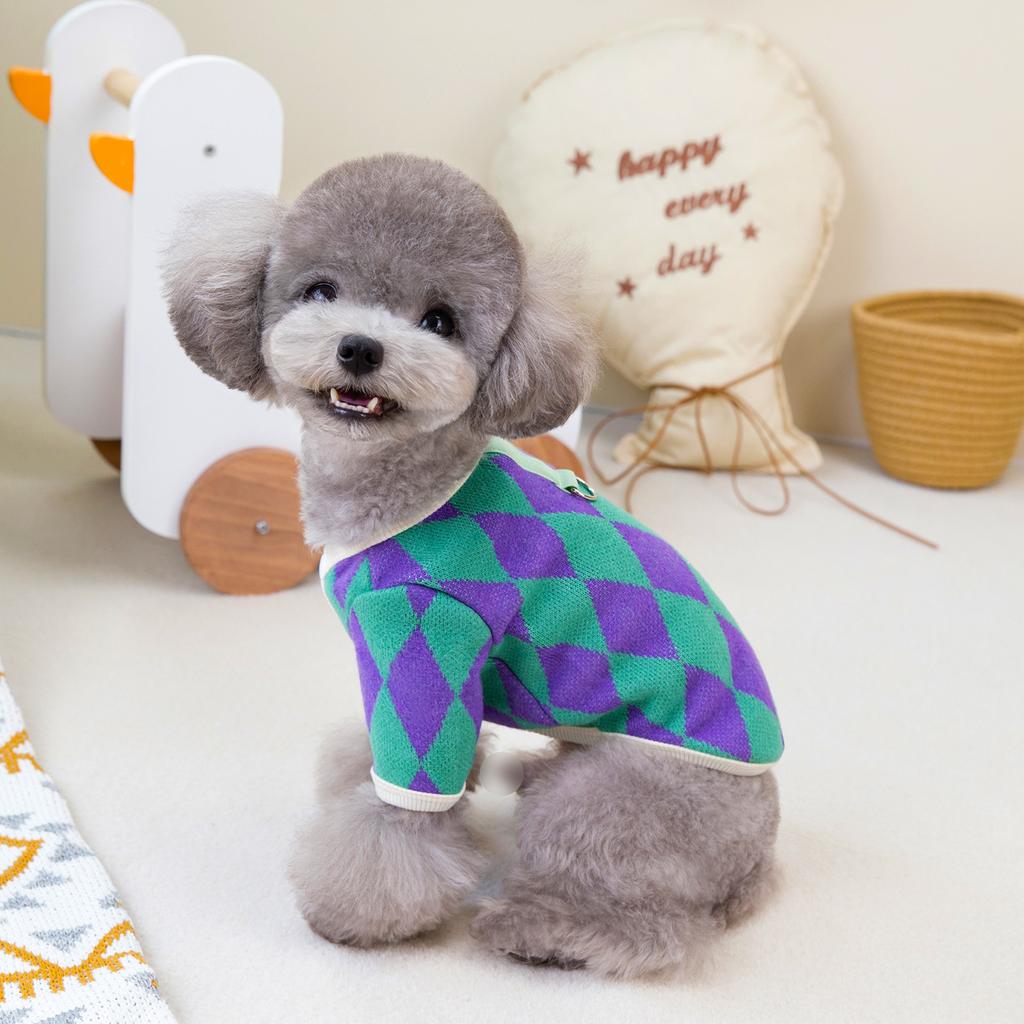 Клетчатое пальто для собак для маленьких собак, осенне-зимний кардиган с ромбовидным узором, одежда для кошек, одежда для домашних животных, одежда для щенков, одежда для собак, зима