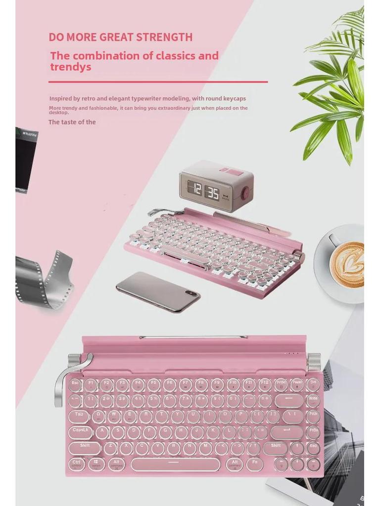 Wireless Retro Steampunk Mechanical Typewriter Keyboard for Mobile Phones & Tablets