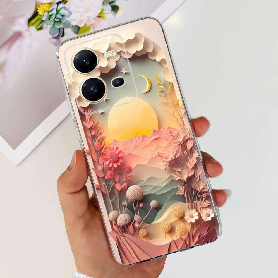 Чехол для Vivo V25 5G Vivo V25e V 25 25E 4G V2202 V2201 Милый узор с пандами и цветами Мягкий силиконовый ТПУ чехол для телефона