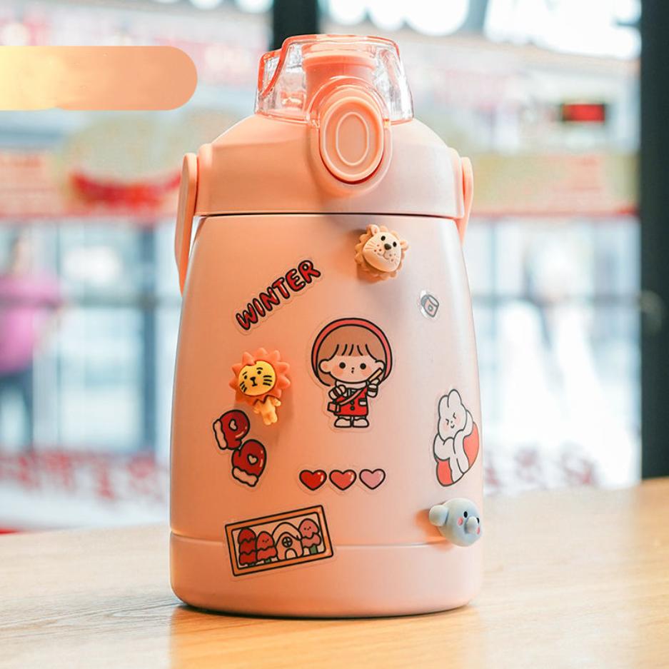 Чашка-термос большой емкости с соломой и ремешком, пищевой экологически чистый материал, бутылка для воды 1,1 л для женщин и мужчин, Лар