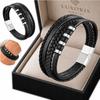 THICK Men' Leather Bracelet Braided Beads Titanium Bracelet