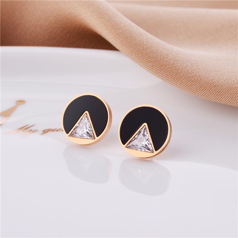 Простые круглые треугольные серьги-гвоздики с черным цирконием для женщин, высококачественные ювелирные изделия из нержавеющей стали с сохранением цвета, женские украшения
