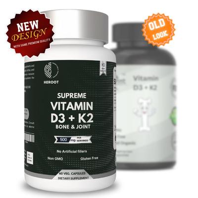 Витамин D3 + K2 (МК-7) Вегетарианские капсулы | Поддержка костей и сердца | Без ГМО и глютена | 500 мг | Срок годности 2 года | Сделано в Индии