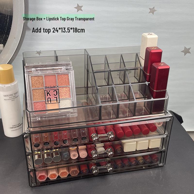 Acrylic Makeup Organizer: Dustproof Lipstick, Lip Gloss, and Eyeshadow Storage Box with Desktop Drawers