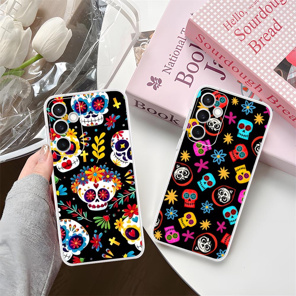 Day of the Dead Clear Mobile Phone Case for Samsung Galaxy S25 S24 S23 S22 S21Plus FE Ultra Colorful Cover