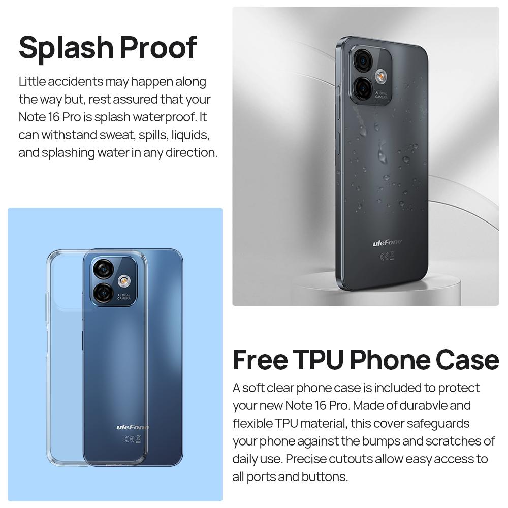 Ulefone Смартфон Note 16 Pro, 512 ГБ ПЗУ/128 ГБ ПЗУ/256 ГБ ПЗУ, Android 13, глобальная версия, телефон, 50 МП, 6,52 дюйма, 4400 мАч, GPS, 4G, сотовая связь