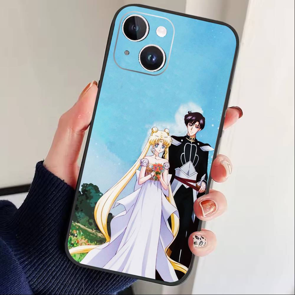 Cartoon Y-Sailor Moon Phone Case For iPhone 16,15,14,13,12,17,Pro Max,Plus Silicone Black Case