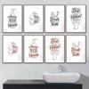 Простой скандинавский черно-белый холст плакат Туалет Зубная щетка Шампунь Бумага Ванная комната Рисование линий Настенная живопись Плакат Декор