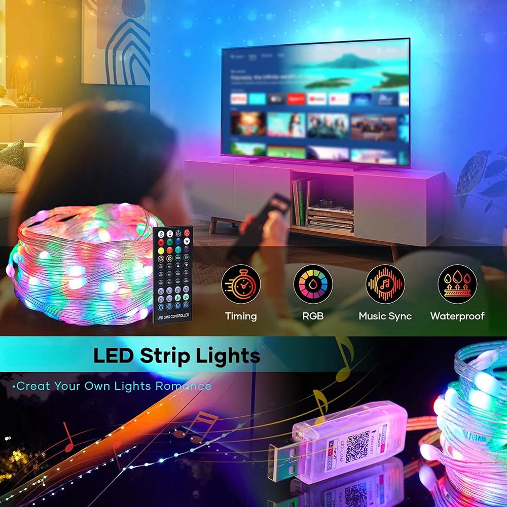 Светодиодный рождественский декоративный атмосферный светильник RGB IC с интеллектуальным управлением Bluetooth, цветочный венок, красочный декор для домашней вечеринки