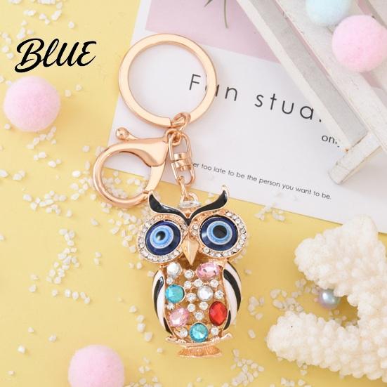 Owl Keychain with Enamel Accents Sparkling Rhinestone Car Key Ring