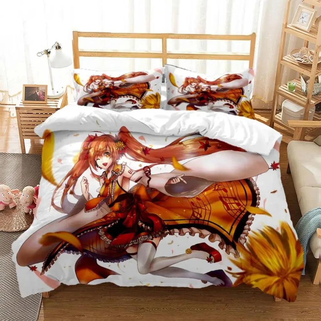 Anime Princess Girl Hime Bedding Set Boys Girls Twin Queen Size Duvet Cover Pillowcase Bed Kids Adult Fashion Home Textileextile