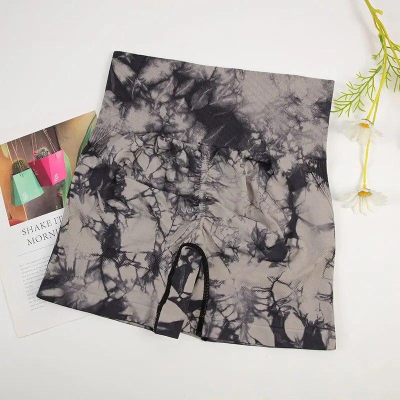 Tie Dye Набор для йоги Женские шорты для йоги с высокой талией Бесшовные леггинсы для тренировок Бесшовный спортивный костюм Велоспорт Бюстгальтер для бега Спортивный костюм Эластичный фитнес-наряд