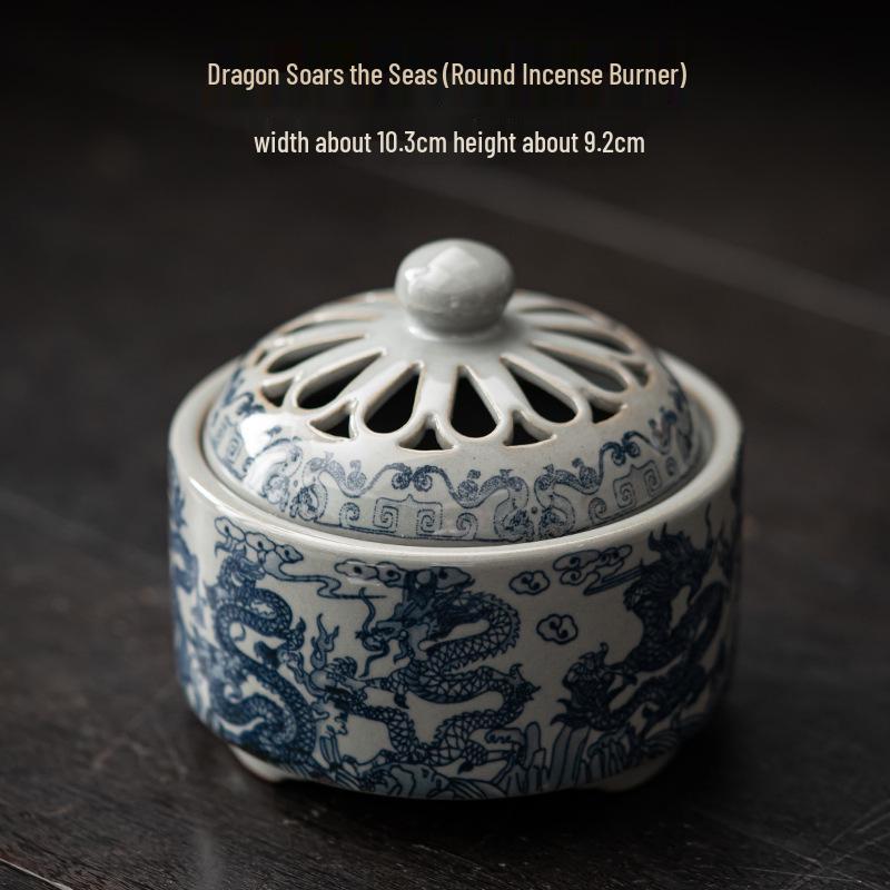 Blue & White Incense Burner: Aromatherapy Coil & Agarwood Fumigation, Indoor Sandalwood Burner, Creative Home Ornament.