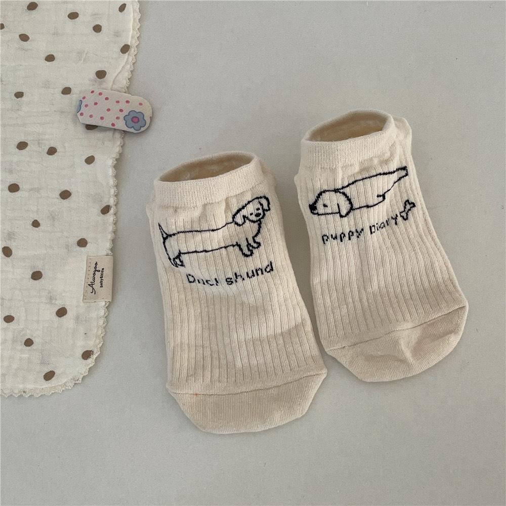 Puppy Embroidered Boat Socks, Summer Breathable Socks, Preppy Casual Cotton Socks