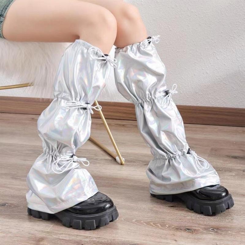 Japanese Women Sweet Girl Leg Warmer Long Socks Harajuku Punk Drawstring Holographic Leg Cover with Adjustable Length