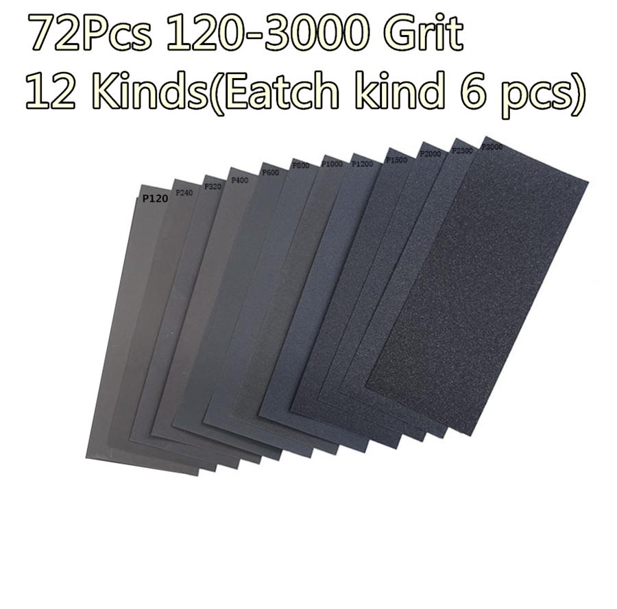 72Pcs Sandpaper 400 To 3000 Grit Wet Dry Assortment 9x3.6Inch Automotive Sand