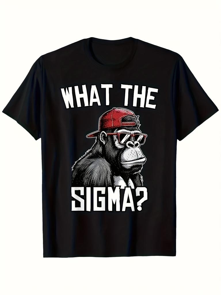 with Gorilla WHAT THE SIGMA Design100 cotton summer Oneck short sleeve casual printed Tshirt