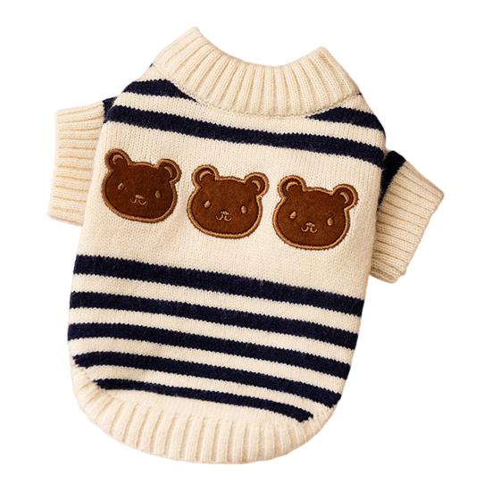 Dogs Striped Sweater Cute Bear Pattern Knitted Pullover Stretchy Warm Winter Puppy Clothes for Small Dogs Cats French Bulldog Chihuahua