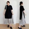 Women 2025 New Summer Plus Size Casual Basic Pleated Short Sleeve Dress Loose Long Dress Oversize
