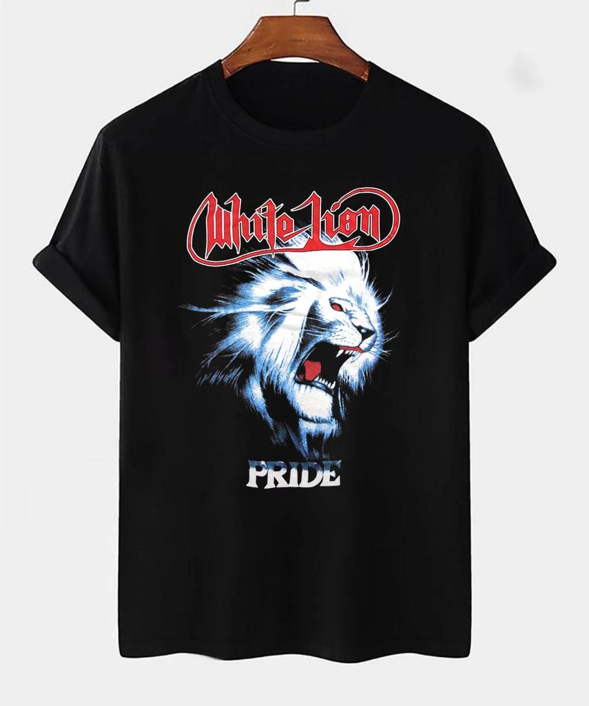 Men's and Women's T-shirts White Lion Band Men Black Short Sleeve All sizes